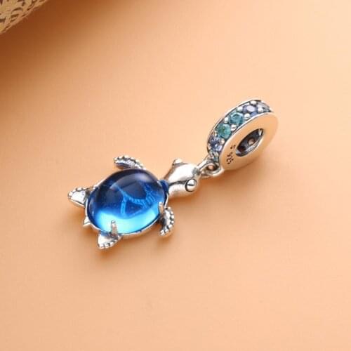 Free Shipping Authentic 925 Sterling Silver Murano Glass Sea Turtle Dangle Charm Fit Original Bracelet For Women DIY Jewelry
