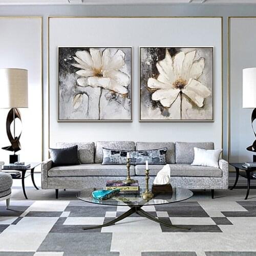 Large Abstract White Floral Thick Oil Painting On Canvas Handmade Modern Wall Art Patings Cuadros Decoration Pictures Unframed