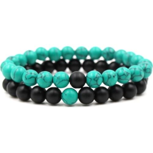 2Pcs/Set Couples Bracelet Classic Natural Stone White and Black Beaded Bracelets for Men Women Best Friend Jewelry