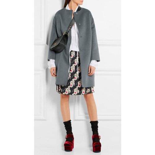 Elegant Medium Long Design Women Woolen Jacket, Single Breated Gray Wool Coat