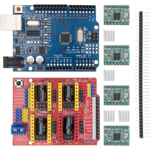 DIY KIT CNC Shield Expansion Board for 3D Printer + 4 x A4988 Stepper Motor Driver with Heat Sink + UNO R3 DIY