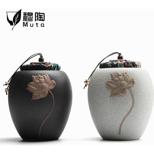 Lotus Tea caddy large vintage japanese ceramic weed box can canister pote hermetico dzbanek do herbaty matcha thee doos storage