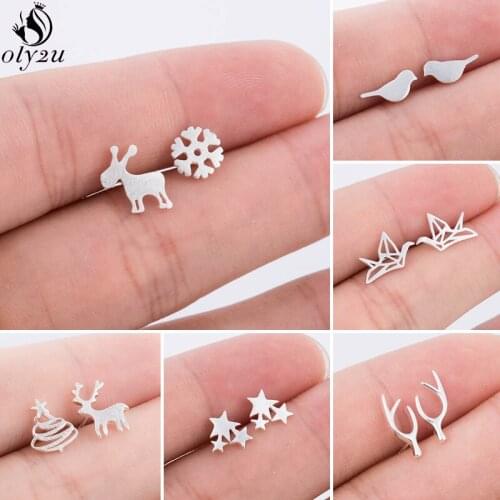 Cartoon Animal Deer Antlers Stud Earrings Small Christmas Tree Earring for Women Girls Kids New Year Jewelry Pendientes Gifts