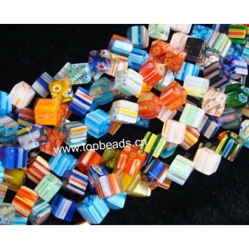 Fashion Loose Beads 8mm Cube Millefiori Lampwork Glass Beads For Bracelet & Necklace