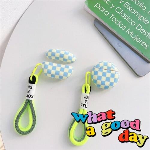 Fashion Luxury Plaid Stripes Pattern Earphone Case for Huawei Freebuds 4 Pro Case Luminous Lanyard IMD Protective Cover