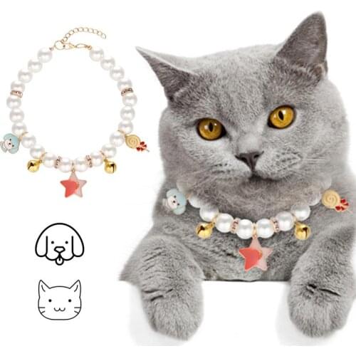 Fashion Cat Pearl Collar Accessories Pendant Pet Necklace For Cat Chihuahua York Teddy Pomeranian Small Dog Collar Puppy
