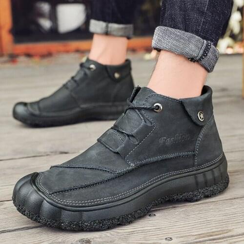 Boots Men New 2021 Autumn Winter Man Shoes Fashion Brand Leather Casual Shoes Comfy Men Boots Design Men Casual Boots