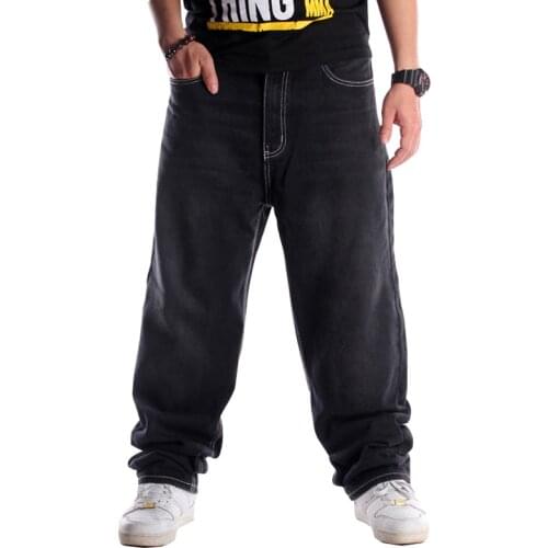 Mens Hip Hop Skateboard Baggy Jeans Men High Quality Mens Loose Wide Leg Denim Pants Male Black Jeans Trousers Plus Size 46