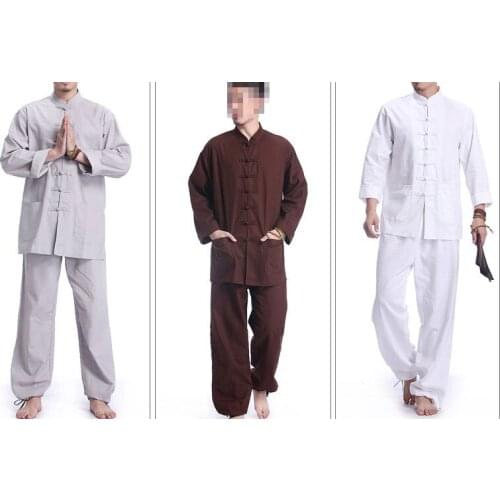 Men Cotton&linen yoga suit lay meditation uniforms tai chi martial arts suits kung fu clothing coffee/white/gray Spring&autumn