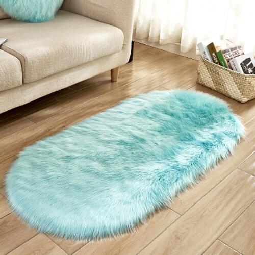 Soft Faux Woolen Plush Oval Rugs For Sofa，Solid Color Shaggy Rugs Carpet For Living Room Warm Floor Mat Rug