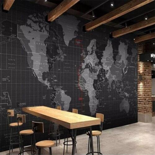 Black Technology Sense World Map Wall Paper 3D Office Living Room Bedroom Industrial Decor Mural Wallpaper Papel De Parede 3d