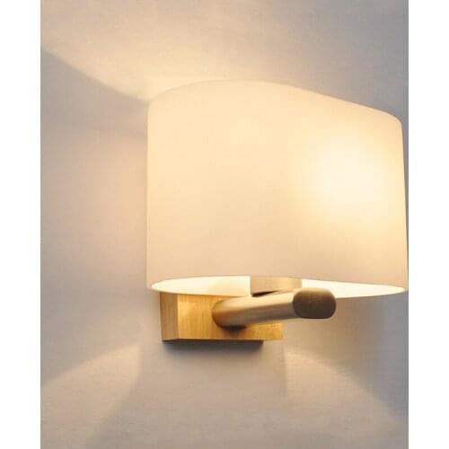 Nordic Wood Wall Lamp 5W E27 Glass Lampshade Bedroom Living Room Aisle Indoor Home Decoration LED Wall Lights AC85-265V