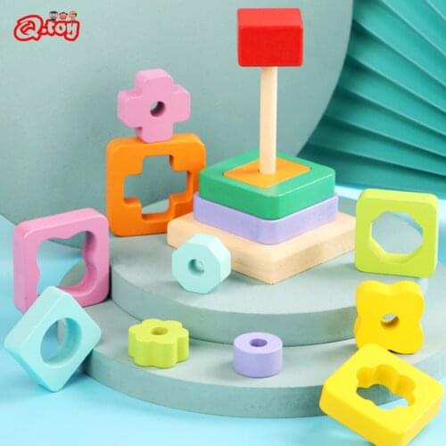 New Hanoi Tower Rainbow Stacking Ring Tower Stacking Blocks kids Montessori Early Education Wooden Puzzle Baby Toys Gift