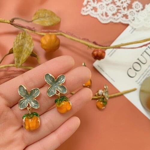 ​ZDMXJL 2021 New Arrival Fashion Womens Earrings Fine Fruit Persimmon Earrings For Women Girl Party Jewelry Gifts Drop-shipping