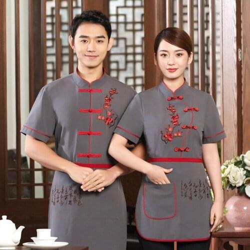 Waiters Workwear Men Short Sleeve Hotel Restaurant Uniform Shirt Hot Pot Shop Coffee Shops Waitress Women Coat Overalls H2173