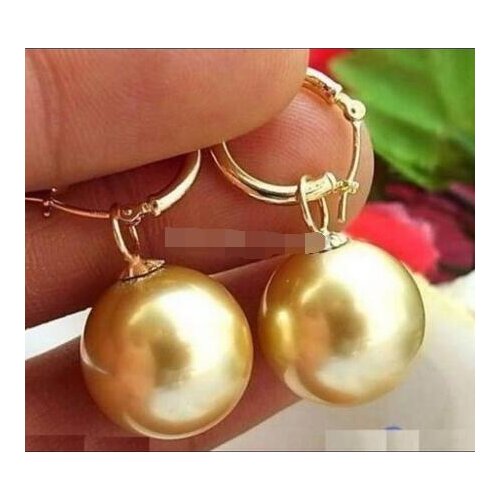 HUGE GOLDEN ROUND AAA+++ SOUTH SEA SHELL PEARL EARRING