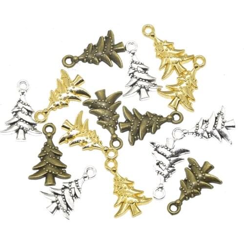 30pcs Tibetan Silver Plated Christmas Tree Charms Pendants for Jewelry Making Accessories DIY 21*13mm