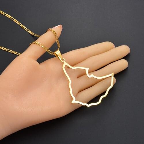 Anniyo Big Size Ethiopian Outline Map Pendant Necklace for Women Men Gold Color Jewelry Map of Ethiopia Necklaces #117721