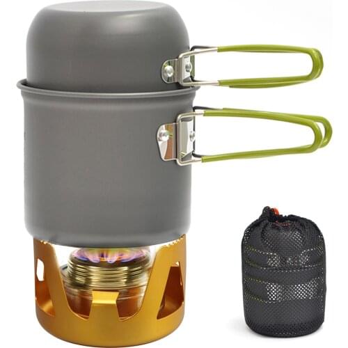 Mini Portable Stove Set Alcohol Stove Cooking Pots Cookset for Outdoor Camping Hiking Backpacking Fishing Cookware Sets