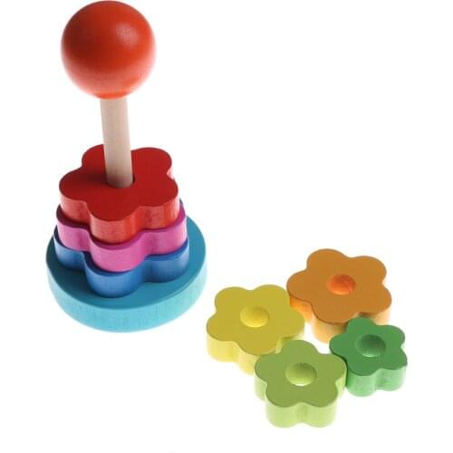 Rainbow Tower Ring Wooden Toy Kids Baby Stacking Stack Up Nest Learning Education Kids Gift