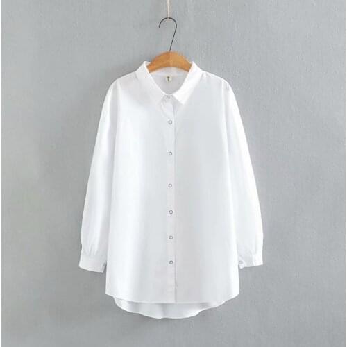 Womens oversize shirt turn-down collar Long sleeve cotton tops women 2021 NEW spring autumn Casual white loose Blouses