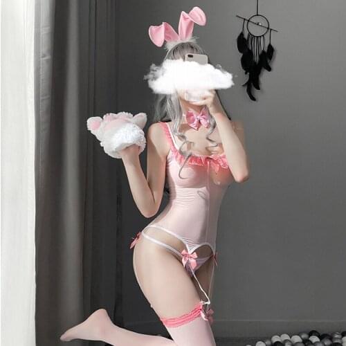 Sexy Body Stocking Bunny Girl Cosplay Costumes Womens Role Play Uniform Rabbit Tail Transparent Charming Outfits Erotic Lingerie