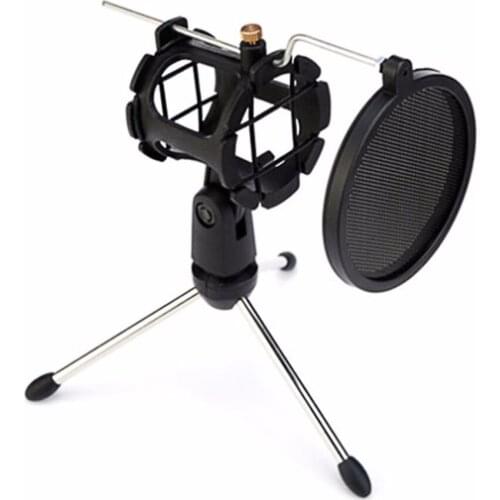 Studio Microphone Tripod Stand Foldable Desktop Microphone Bracket with Shock Mount Mic Holder Clip and Pop Filter
