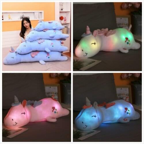Glowing Unicorn Pillow Plush Toy Stuffed Animals Colorful Glowing Pillow Plush Led Light Up Unicorn Toy Soft Dolls for Kids Gift