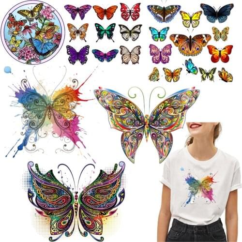 Butterfly Patch Jeans Iron-on Transfers for Clothing Thermoadhesive Patches on Clothes Diy Sticker Thermal Applique for Children