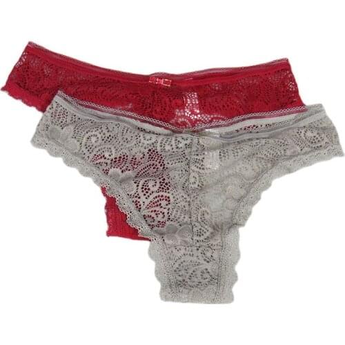 2PCS/Set G-string Panties Woman Underwear Sexy Lace Breathable Soft Lingerie Female Underpants Thong Solid Color Pantys Lingerie