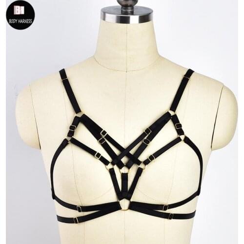 Crop Top Harness Cage Bra Goth Black Fetish Body Harness Sexy Lingerie Bustier Women Pole Dance Bondage Harness Suspender Belt