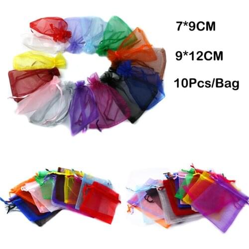 Select Size 7*9CM/9*12CM 10Pcs Wedding Decoration Organza Jewelry Bags Random Mixed Bronzing Drawable Organza Gift Bag Pouches