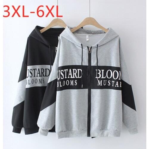New Ladies Autumn Winter Plus Size Hoodie Jacket For Women Large Long Sleeve Cotton Print Zipper Sweatshirt Coat 3XL 4XL 5XL 6XL