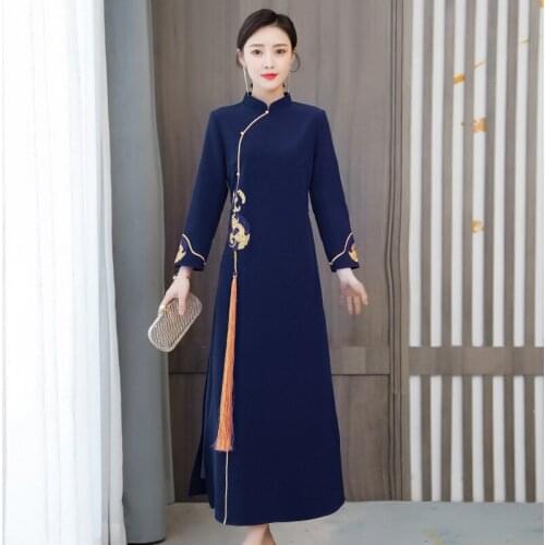 Woman aodai vietnam traditional clothing Asian costumes improved cheongsam ethnic style embroidered elegant robe