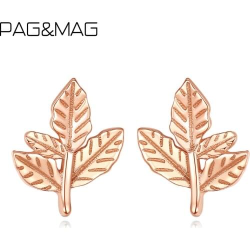 PAG&MAG Solid 925 Sterling Silver Vintage Maple-leaf Pattern Stud Earrings For Women Oxidized Silver Original Brincos Jewelry
