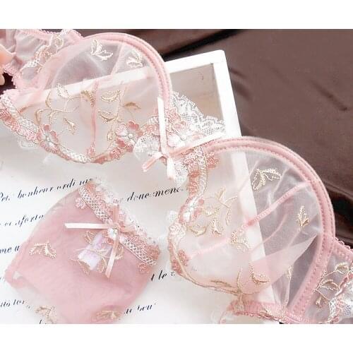 YBCG Womens Underwear Lace Lingerie Unlined See Through Brassiere Floral Mesh Perspective Bras and Panty Sold Separately