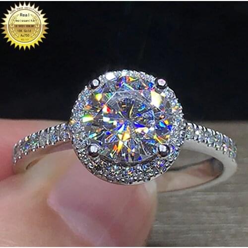 14K Au585 White Gold Women Wedding Party Engagement Ring 1 2 3 4 5 Carat Round Moissanite Diamond Ring Crown Trendy Classic Gift