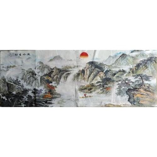1.6M Super size Chinese Folk Silk Embroidery Water makes money Thangka Tangka Painting Mural