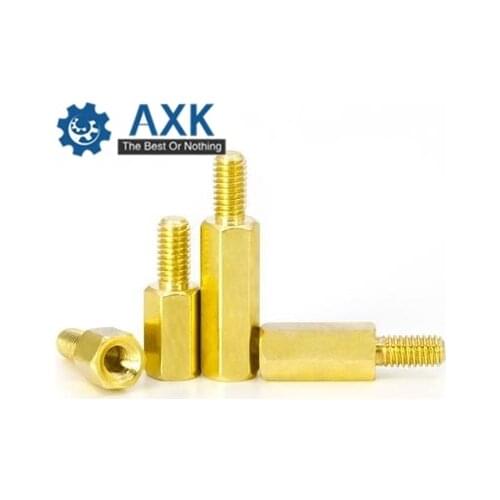 200Pcs/100Pcs 2.5mm Thread M2.5*L(=5/6/7/8/9/10/11-30)+6mm Hex Brass Standoff Spacer Male to Female Brass Spacing Screws Pillar