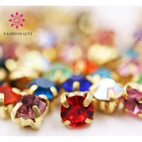 2018New product Mix color 4mm/5mm/6mm/7mm/8mm Gold bottom round shape sew on rhinestones with holes DIY/clothing accessories