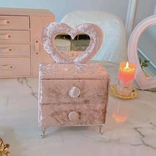 2021 MINI Lovely Jewelry Storage Box Pink Organizer Drawer Earring Ring Necklace Jewellery Case Velvet Girls Gift Casket