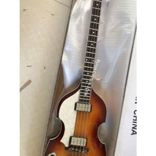 Free shipping original hardware left handed John Entwistle style sunset yellow tiger Semi Hollow Body bass electric Guitarra