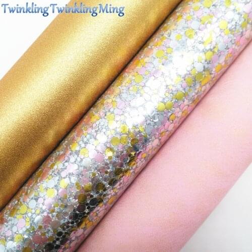 Mixed Colors Glitter Fabirc, Gold Pink Faux Leather Fabric,Synthetic Leather Fabric Sheets For Bow A4 8"x11"Twinkling Ming XM376