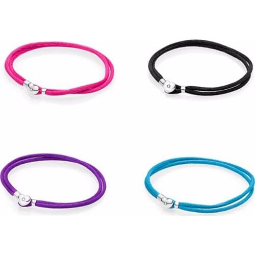 NEW 100% 925 Sterling Silver Leather cord bracelet Clear CZ Charm Bead fit pendant DIY Bracelets The factory wholesale