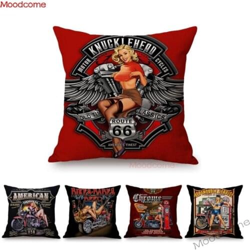 Chopper Girl Vintage Sexy Motorcycle Girls Poster Art Decor Throw Pillow Case Car Pillows Retro Motorbike Biker Cushion Cover