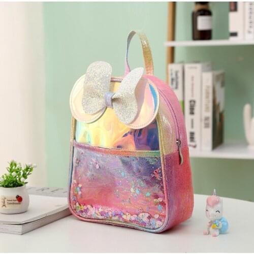 Sequin Backpack Child Kids Lovely Animal Laser Backpacks Bowknot Cartoon Purse Cute Unicorn Mochilas Waterproof PVC School Bag