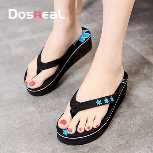DOSREAL 2021 Summer Womens Flip-Flops Girls EVA Floral Beach Slippers Casual Ladies Slope Heel Platform Slippers Women Shoes