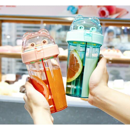 Bean Ding Double Drinking Cup Multifunctional Dual-purpose Straw Cup Children Plastic Water Bottle Student Couple Water Cup