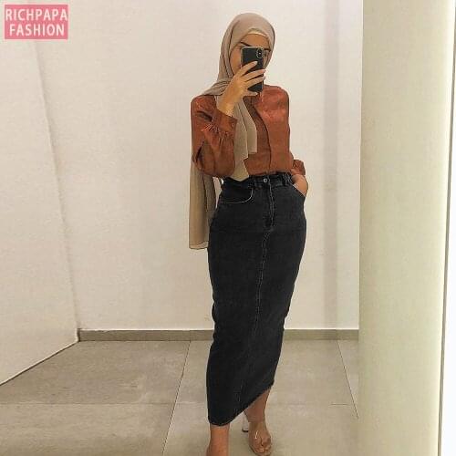Denim Abaya Dubai Muslim Women Long Skirt Dress Turkish Islamic Clothing Pakistan Bangladesh Islam Malaysia Baju Muslim Wanita