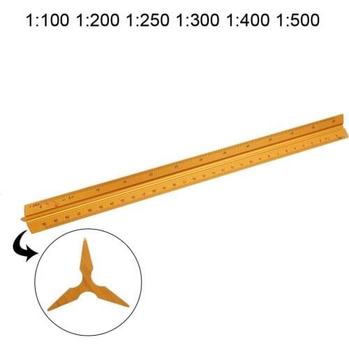 Scale Ruler Aluminum Alloy 30cm Engineer Triangular Scale Drafting Tools For Architects Students Draftsman Engineers-Yellow